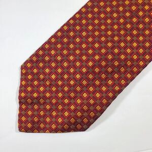 TM Lewin & Sons Burgundy Gold Squares 100% Silk Neck Tie Made in England A177